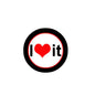 Pinback button badge with red heart and "I heart it" text
