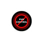 Black pinback button with 'PUN CONTROL' text and red ring