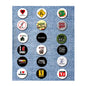 Zombie-themed round pinback button set, 18 assorted illustrated designs
