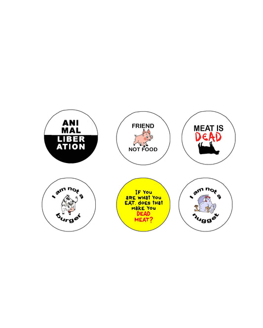 Vegan Animal Rights Liberation 1.25-inch Pinback ~ 6 Pcs Set