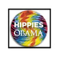 Circular pinback button with 'HIPPIES FOR OBAMA' text on colorful tie-dye background