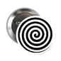 2.25-inch round pinback button with hypnotic black-and-white spiral graphic