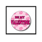 Round valentine pinback button, pink with lip pattern and “BE MY VALENTINE” text