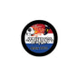Circular soccer pinback badge with soccer ball graphic and Qatar 2022 text