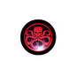1.25-inch pinback button with black border and red skull hydra logo