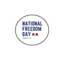 2.25-inch circular pinback button with 'National Freedom Day' blue text and red stars