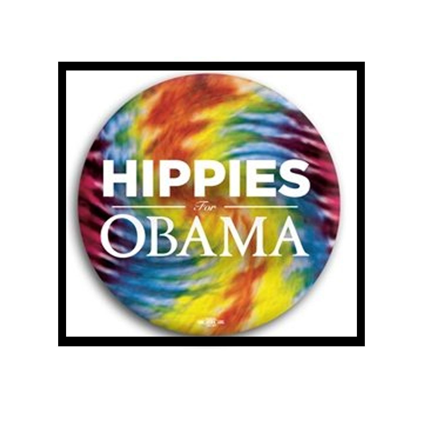 campaign pin pinbacks Hippies for Obama Photo Button - 2 1/4"