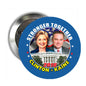 2.25-inch round pinback button, blue with Clinton–Kaine portraits and text