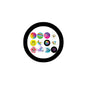 Round black fridge magnets with colorful motivational message icons