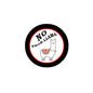 Round pinback button with black rim, white center, llama graphic and NO PROB-LLAMA text.
