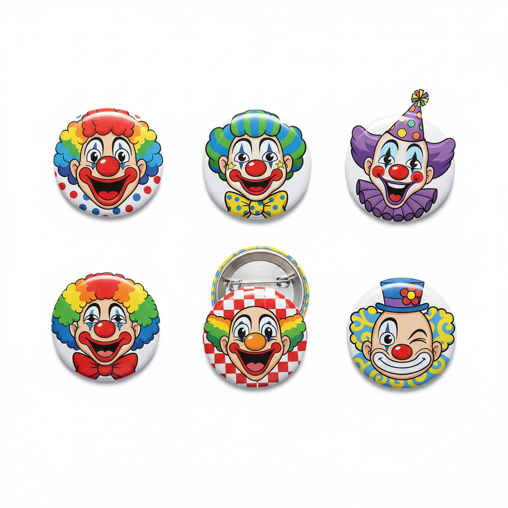 6 Pcs Clown Cartoon Pinback 1.25-inch