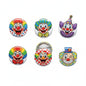 Set of six clown cartoon pinback buttons, round colorful faces, 1.25-inch