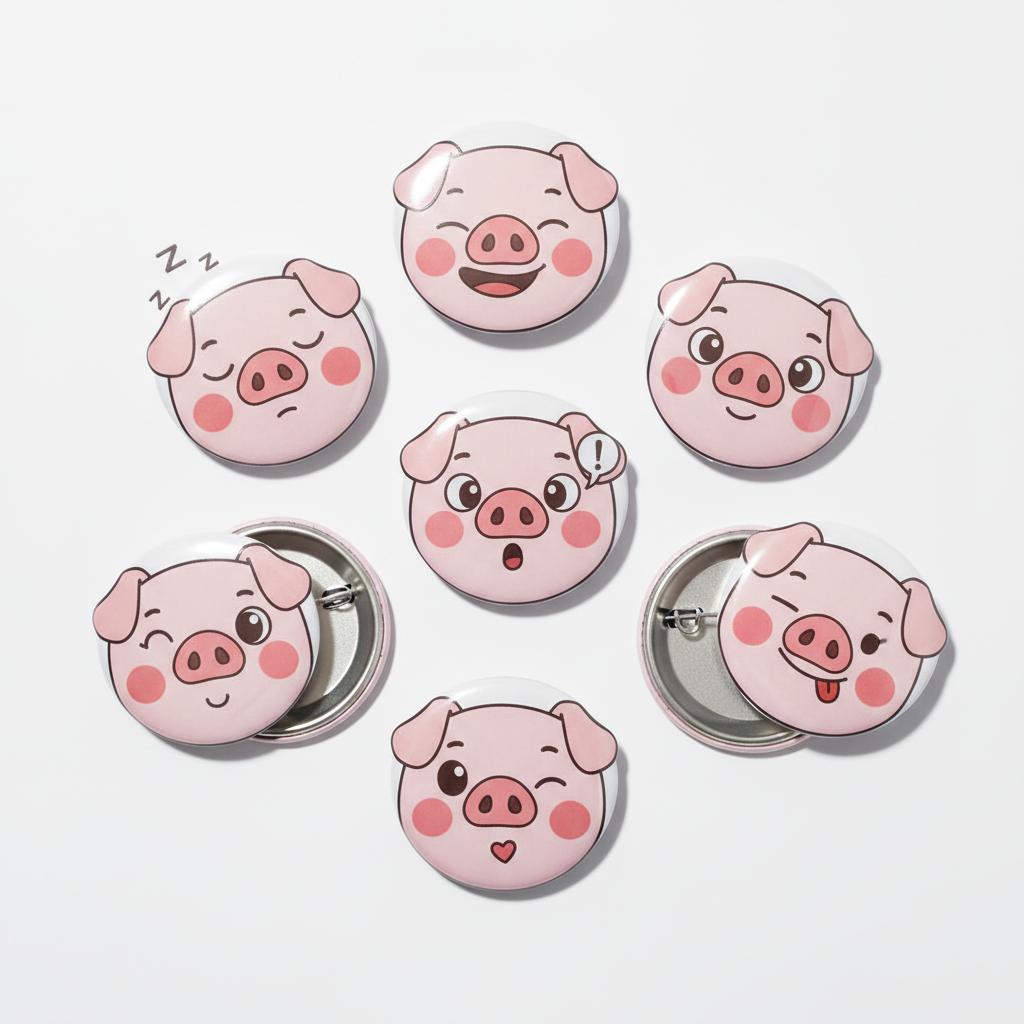 6 Pcs Pigs Cartoon Pinback 1.25-inch