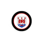 O'Neill round coat-of-arms magnet with black rim, red border, white crest
