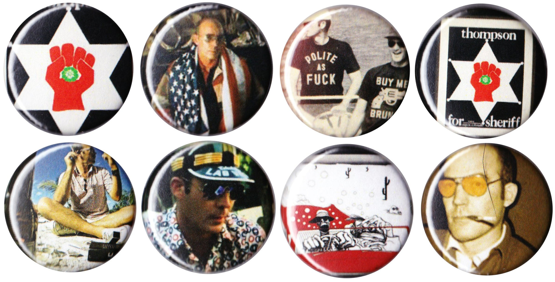 HUNTER S THOMPSON 1 Button Badge Pinback Set! Default Title