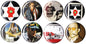 Round pinback badge set with multiple printed artworks and varied colors