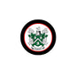 3-inch circular coat of arms magnet with black edge and green shield crest