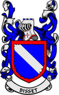 Bisset family crest coat arms magnet with blue shield and BISSET banner