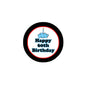 Blue Happy 60th Birthday pinback button with black ring and candle icon