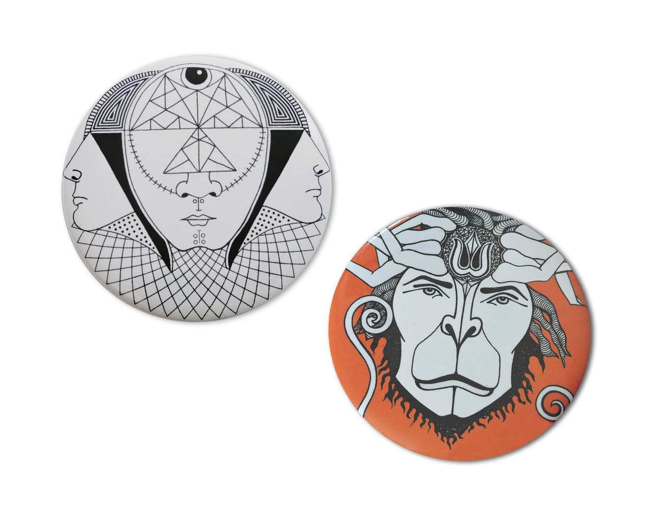 Illuminati futuristic cyberpunk button set, Indian God Hanuman button Pin Default Title