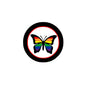 LGBT butterfly pinback button, 2.25-inch, rainbow butterfly design in black ring