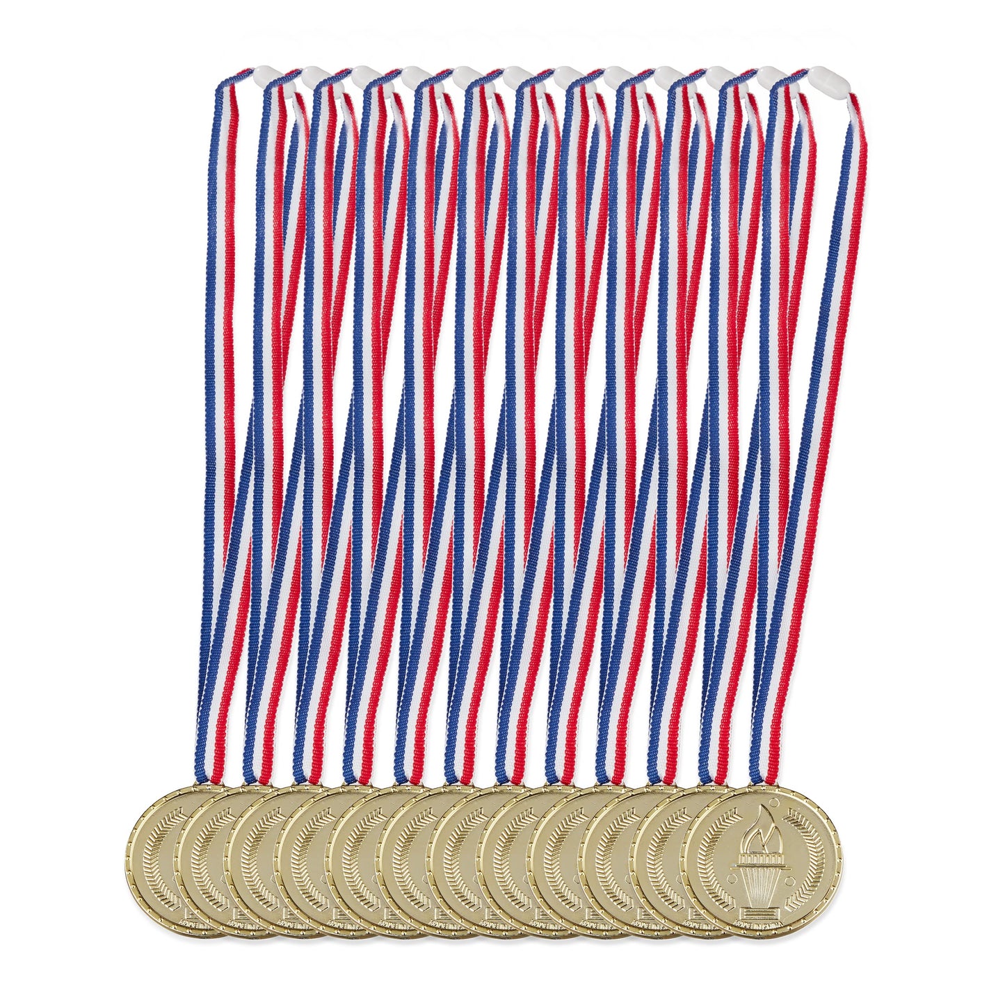 Relaxdays 48 x Goldmedaille Kinder, Band, Fackel, Auszeichnung für Siegerehrung, Medaillenset, 5 cm Ø, Plastik, Medaille, Gold Default Title