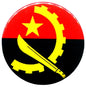 Angola flag pinback button, 2.25-inch round red and black with yellow star and gear