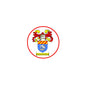 Round coat of arms family crest magnet with red border and shield design