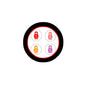 Set of four matryoshka pinback buttons with black border and four doll icons