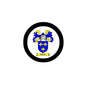 Round coat-of-arms magnet with blue-and-gold crest and 'BIRCH' ribbon, black border