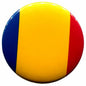 2.25-inch round pinback button with Chad flag tricolor: blue, yellow, red vertical bands