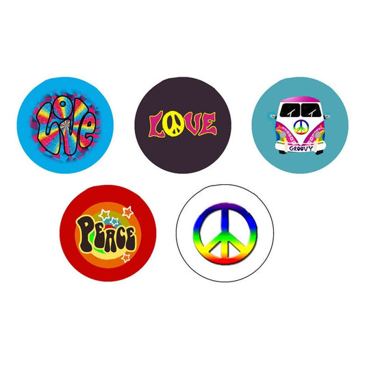 5 Pcs Set Hippies Peace Love 1970s 1.25-inch Pinback Button Pin