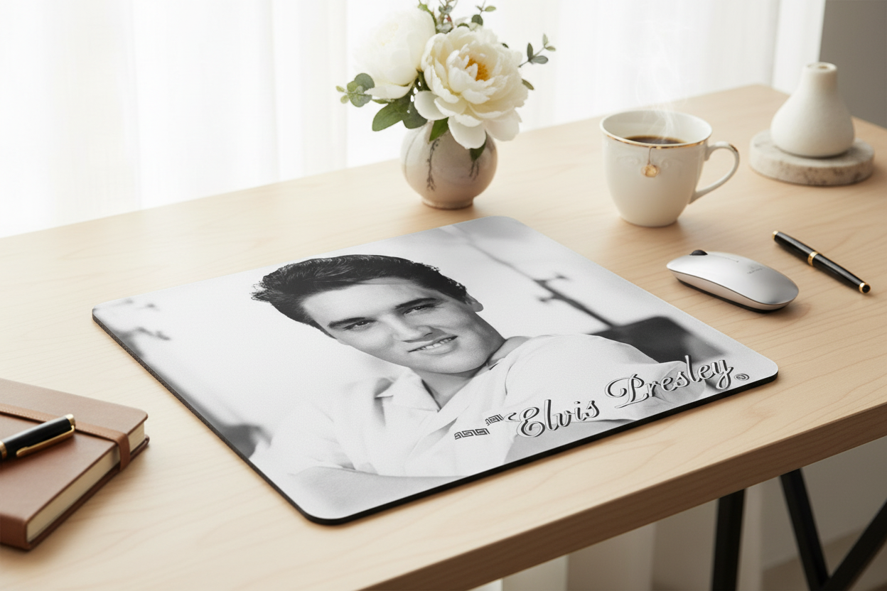 Black and white portrait singer mouse pad with smooth surface and rounded corners