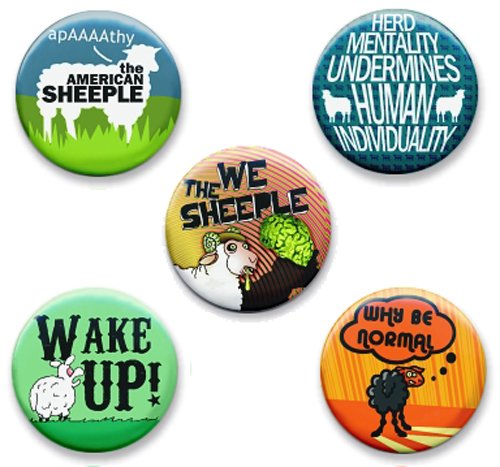 5 Wake Up Sheeple 1.25" Pinback Buttons, America Sheeple