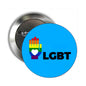2.25-inch LGBT pinback button with blue background, rainbow hand and heart icon