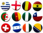 Set of round country flag enamel badge pins, colorful flags on small pinback circles