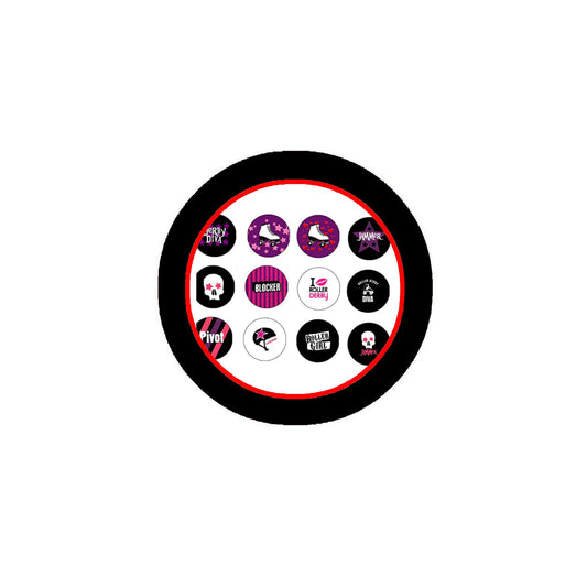 12 Pcs Dervy Diva Skate Pinbacks for Jackets, Backpacks, etc.