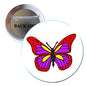 Colorful butterfly pinback button brooch with bright pink, purple, and yellow wings
