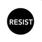 Black round button with white RESIST text