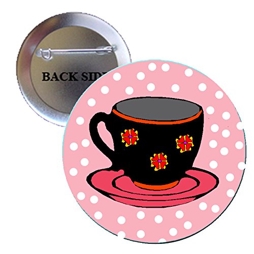 Cup and Saucer Pinback Button Brooch 1.25"