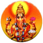 Round Ganesh pinback button with colorful deity illustration, 3-inch