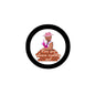 2.25-inch round graphic sticker with black border and pink hat illustration