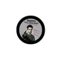 2.25-inch round gray badge with black border, Juanes portrait and 'Peace without Border'
