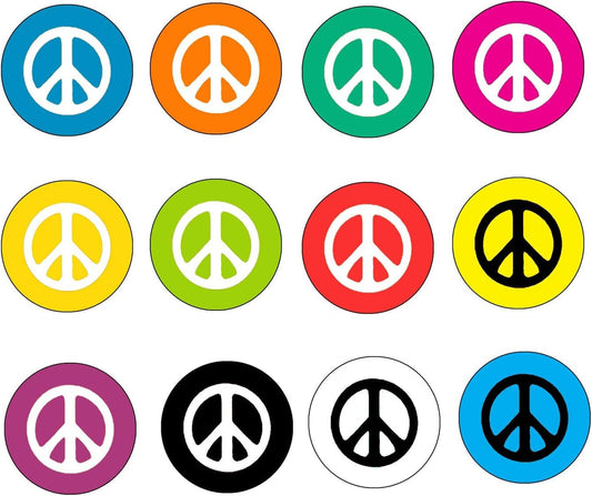 100 Pcs Colorful Peace Hippie Signs 1.25" Badge Pinback for Jackets, Backpacks, MINI small