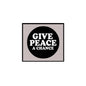 Pinback button with black circle and white text “Give Peace a Chance” on light background