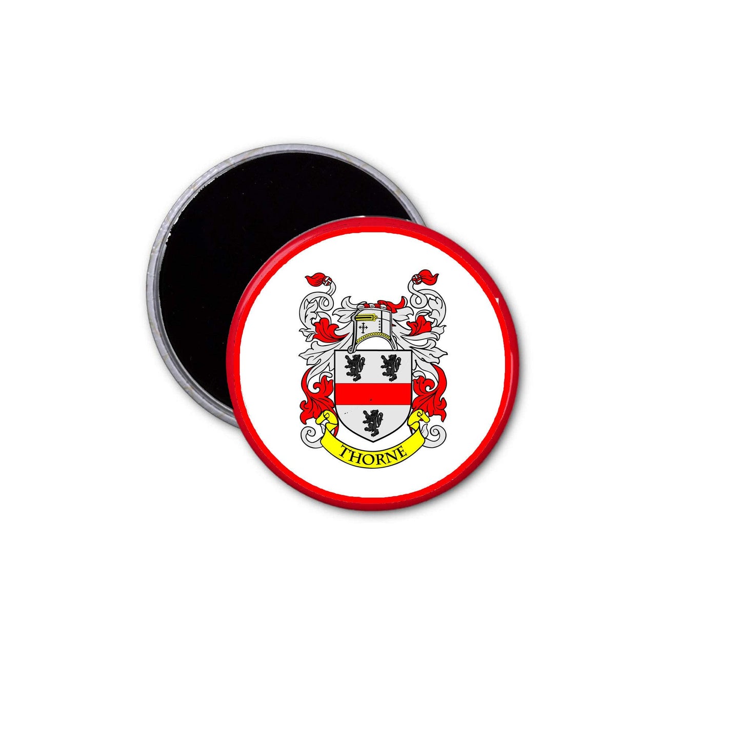 Thorne Family Crest 3" Coat of Arms Round Pinback Badge Brooch Pin Back