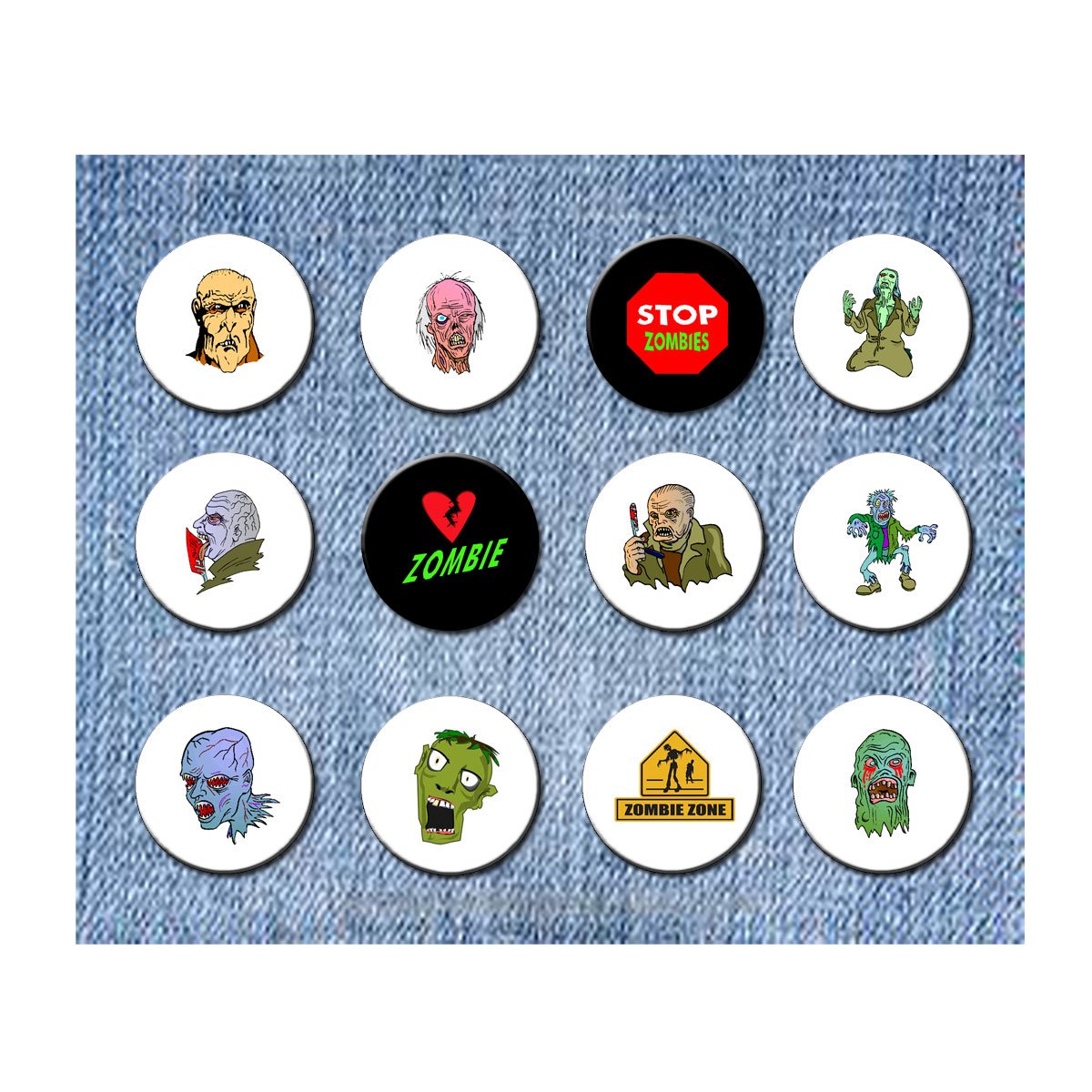 12 Pcs Set Zombies Monsters Halloween Characters Pinback Buttons 1-1 4 Default Title