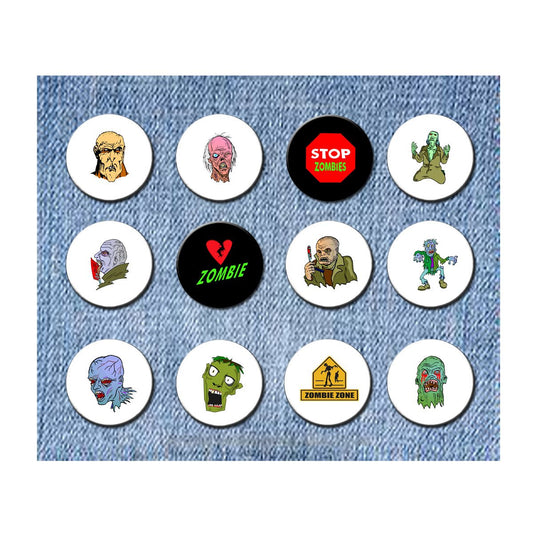 12 Pcs Set Zombies Monsters Halloween Characters Pinback Buttons 1-1 4 Default Title