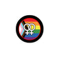 2.25-inch circular pinback button with rainbow background and white gender symbols