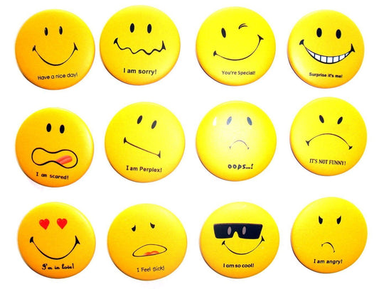 Emoticon funny smiley face #1 Awesome Quality Lot 12 New Pins Button Badge 1.25"